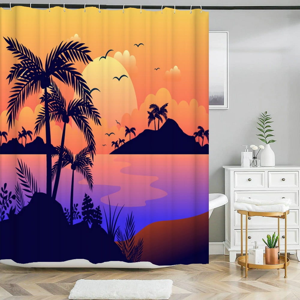 Palm Tree Beach Print Pattern Bathroom Shower Curtain