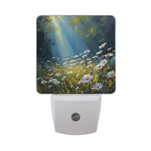 Sunlight Beam Shine on Daisies LED Night Light Sensor Lamp Plug-in Adjustable Brightness 2 Pack