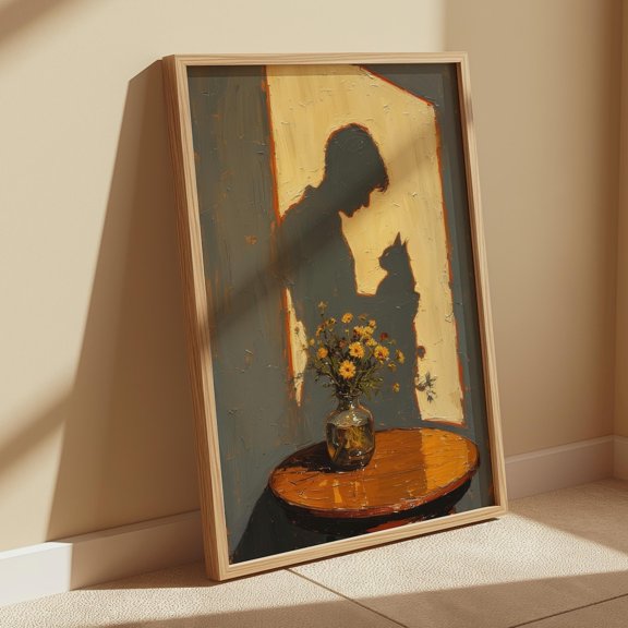 Sunlight Cat Owner Blurred Window Figure Wall Decor Unframed Paper Print