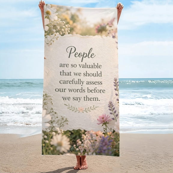 Sunlight Daisy Lavender Quote Inspirational Gift Oversized Beach Towel, Sand-Free 27.5" x 55"