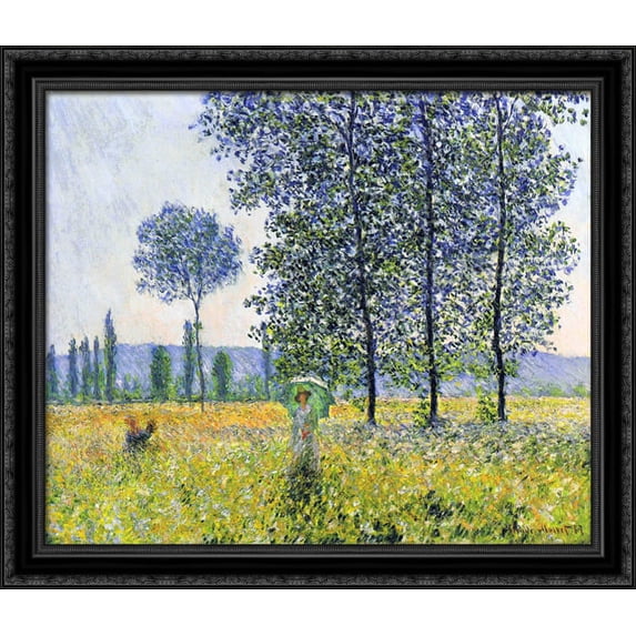 Sunlight Effect under the Poplars 34x28 Large Black Ornate Wood Framed Canvas Art by Claude Monet