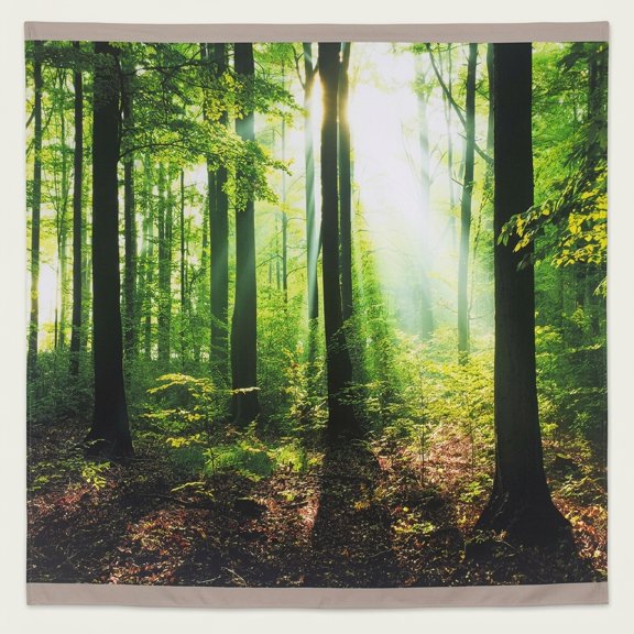 Sunlight Forest Landscape Tapestry, 90.6"W x 70.9"H, Green Tree Scenery for Home Decor