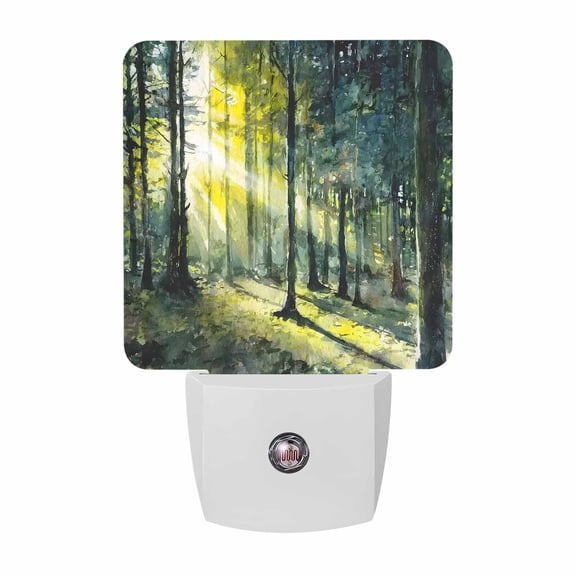 Sunlight Forest Night Lights, Rustic Green Tall Pine Tree Golden Sunbeams Smart Auto Dusk to Dawn Sensor Nightlights Plug-in Nightlight for Bedroom Bathroom Living Room Kitchen Hallway