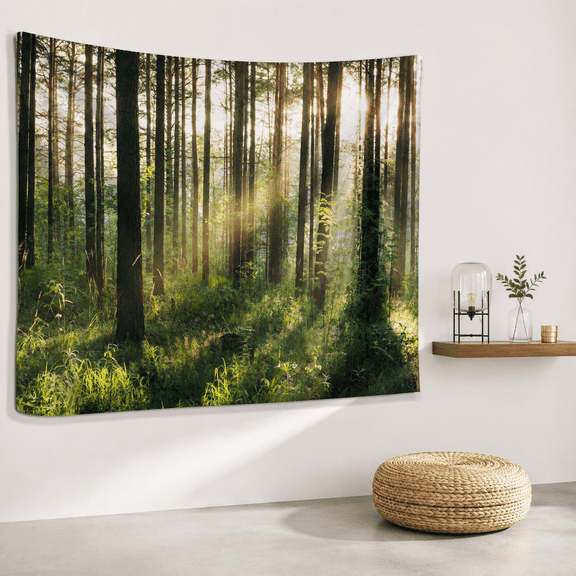 Sunlight Forest Polyester Wall Tapestry, 71"L x 90"W, Aesthetic Room Decor