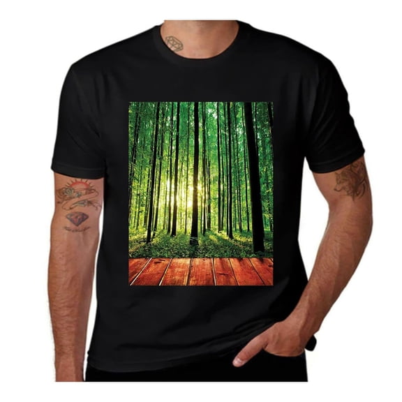 Sunlight Forest Trees-Forest-Green Brown- Casual Streetwea Everyday Tshirt Comfortable Wear tee shirt