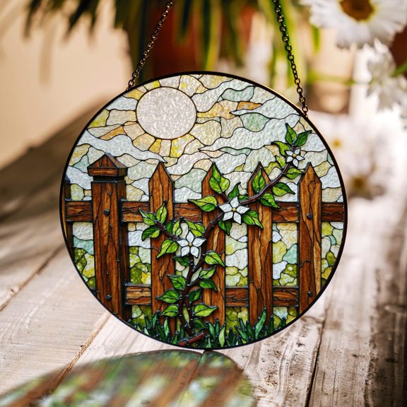 Sunlight Garden Fence Glass Suncatcher, Nature Window Decor, 3.5 in