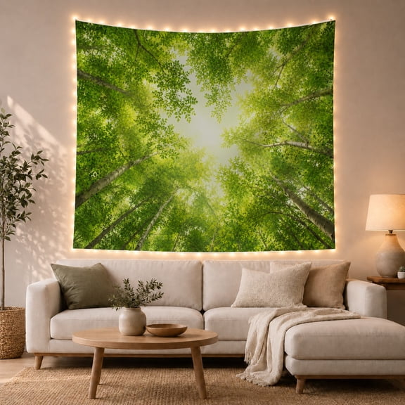 Sunlight Through a Green Forest Canopy, Peaceful Photographic Style for Nature Lovers, Nature Inspired Decor, Housewarming Gift, Tapestry Wall Hanging for Bedroom and Living Room