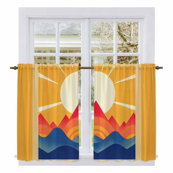 Sunlight Kitchen Curtains, Yellow Orange Blue Modern Geometric Abstract Art Light Filtering Window Curtain Panels, 2Pcs Rod Pocket Window Treatments Set for RV Dining Room Study Room 42x54 Inches