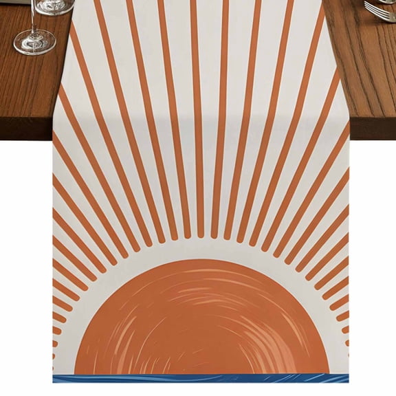 Sunlight Lines 70 Inch Table Runner, Orange Sunset Abstract Striped Art Farmhouse Dresser Scarf Cotton & Linen Tablerunner for Dining/Kitchen Island/Holiday Party Décor 13" x 70"