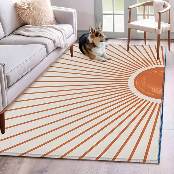Sunlight Lines Area Rug 3x5 Washable Rug Non Slip Orange Sunset Abstract Striped Art Large Area Rug Indoor Floor Carpet for Entryway Bedroom Kitchen Living Room Home Office Dining Room Nursery