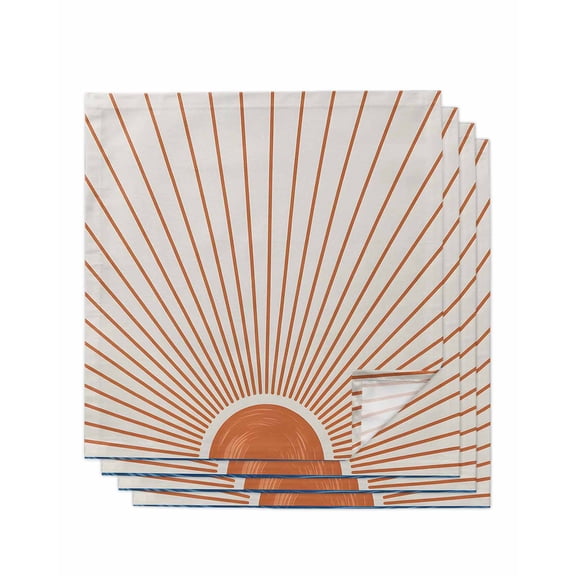 Sunlight Lines Cloth Napkins Set of 4 Reusable Dinner Napkins, Orange Sunset Abstract Striped Art Cocktail Napkin Washable Table Napkins for Wedding/Holiday Party/Baby Shower 20"x20"