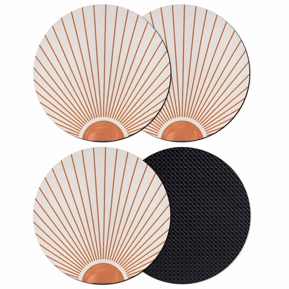 Sunlight Lines Coasters Set of 4, Absorbent Coasters for Drinks, Orange Sunset Abstract Striped Art Coaster for Desk Coffee Table Protection, Home Decor House Warming Gifts 4"