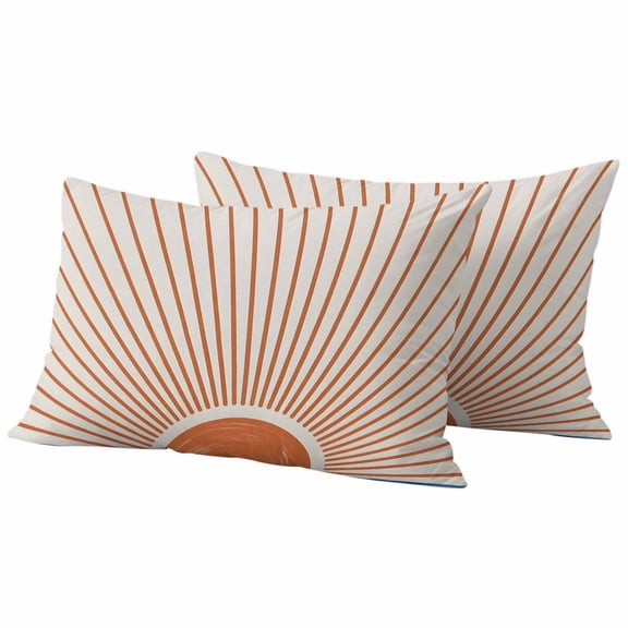 Sunlight Lines Outdoor Waterproof Pillow Covers, Orange Sunset Abstract Striped Art Decorative Rectangle Throw Pillowcase Sofa Cushion Sham for Patio/Couch/Chair, 20"x12" 2 Pack