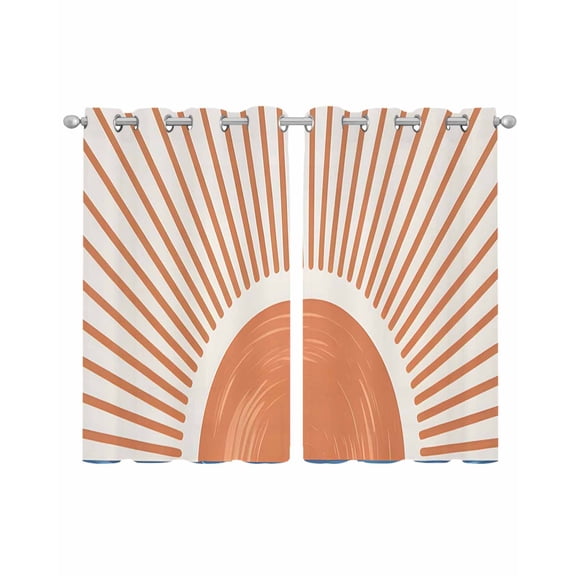Sunlight Lines Sheer Curtains 39 Inch Length 2 Panels Set for Living Room/Bedroom, Orange Sunset Abstract Striped Art Kitchen Curtains Grommet Semi-Sheer Curtains Drapes Window Treatments 27.5"x39"x2
