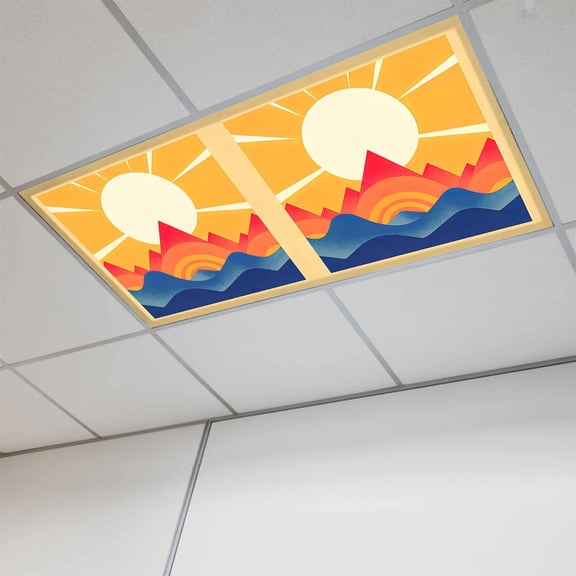Sunlight Magnetic Fluorescent Light Covers for Ceiling Lights 2x4Ft,Yellow Orange Blue Modern Geometric Abstract Art Office Classroom Kitchen Drop Ceiling Light Covers Filters Shade Panel 1Pack