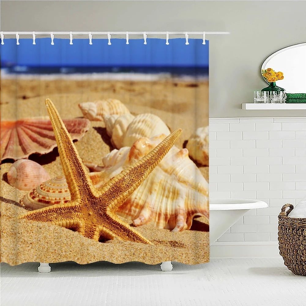Sunlight Ocean Beach Fabric Shower Curtain Bathroom Curtains Sea Shell
