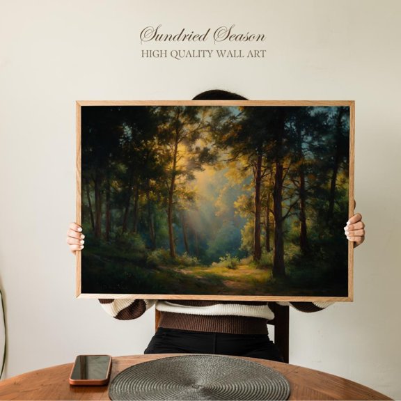 Sunlight Through Forest Trees Peaceful Woodland Path Golden Glow Serene, Unframed Paper Poster 8x10in