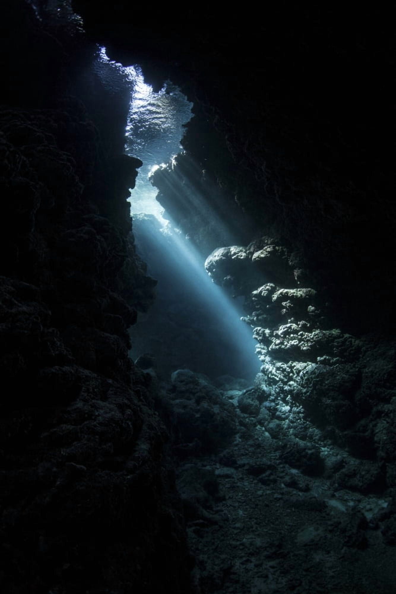 Sunlight descends underwater and into a crevice in a reef in the Solomon Islands Canvas Art - Ethan DanielsStocktrek Images (12 x 17)