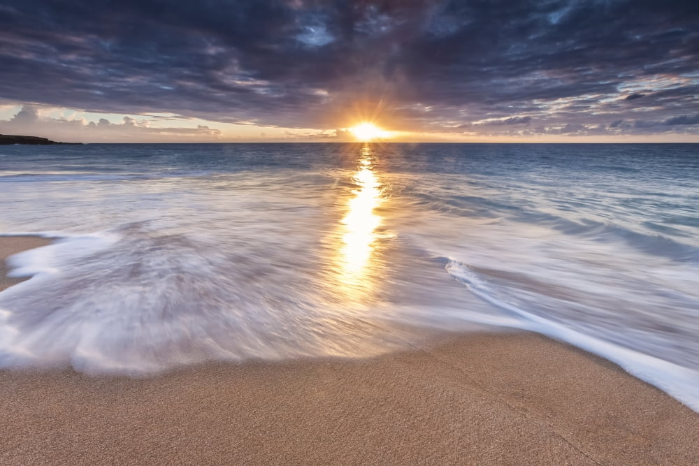 Sunlight reflected on the ocean to the sandy shore at sunset Molokai Hawaii United States of America Canvas Art - Scott Mead Design Pics (19 x 12)