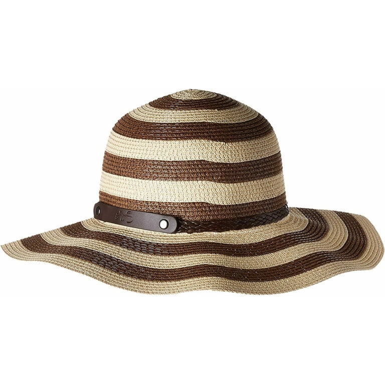 Sunlily Roll-n-Go Sun Hat Tan & Brown Striped Travel Braided  display picture 1