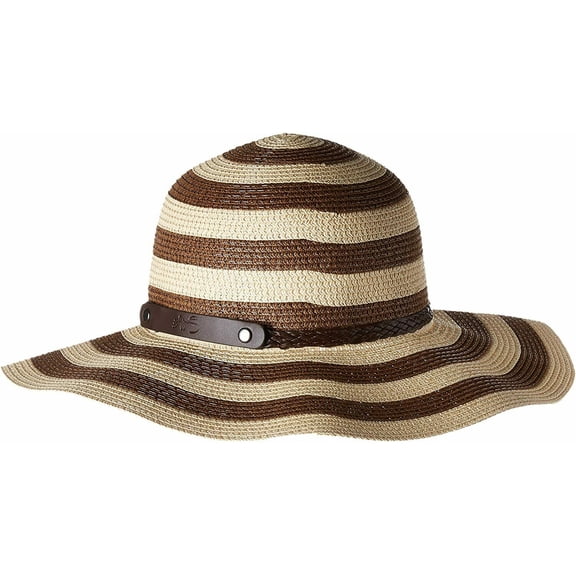 Sunlily Roll-n-Go Sun Hat Tan & Brown Striped Travel Braided Leatherette Strap
