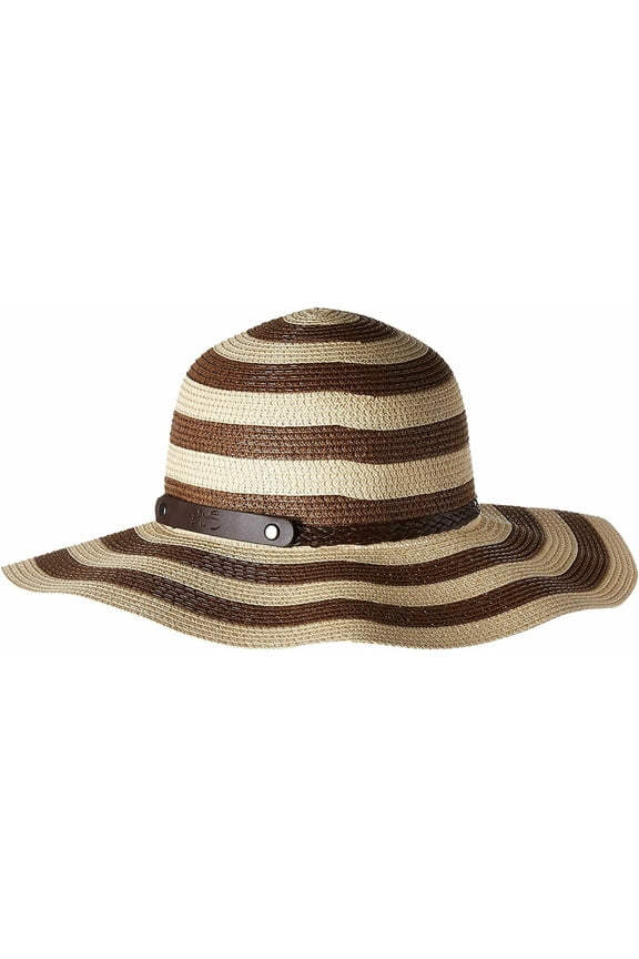 Roll-n-Go Sun Hat Tan & Brown Striped Travel Braided Leatherette Strap
