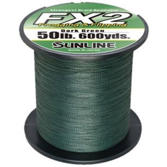 Sunline 63039864 FX2 Braid 50 Lb. FX2 Braid, Dark Green, 600 yd