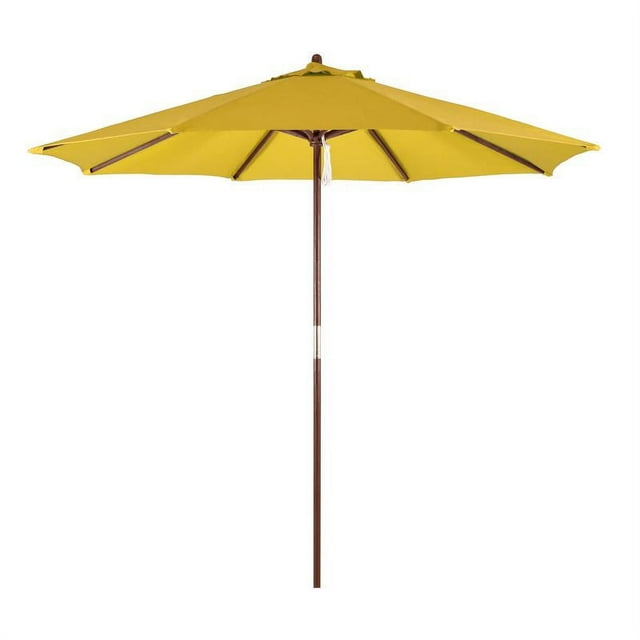 Sunline 9' Patio Umbrella With Bronze Wood Pole Wood Ribs Pulley Lift-Color:Yellow,Material:Polyester,Size:9'x8 Ribs,Style:Bronze Wood Pole
