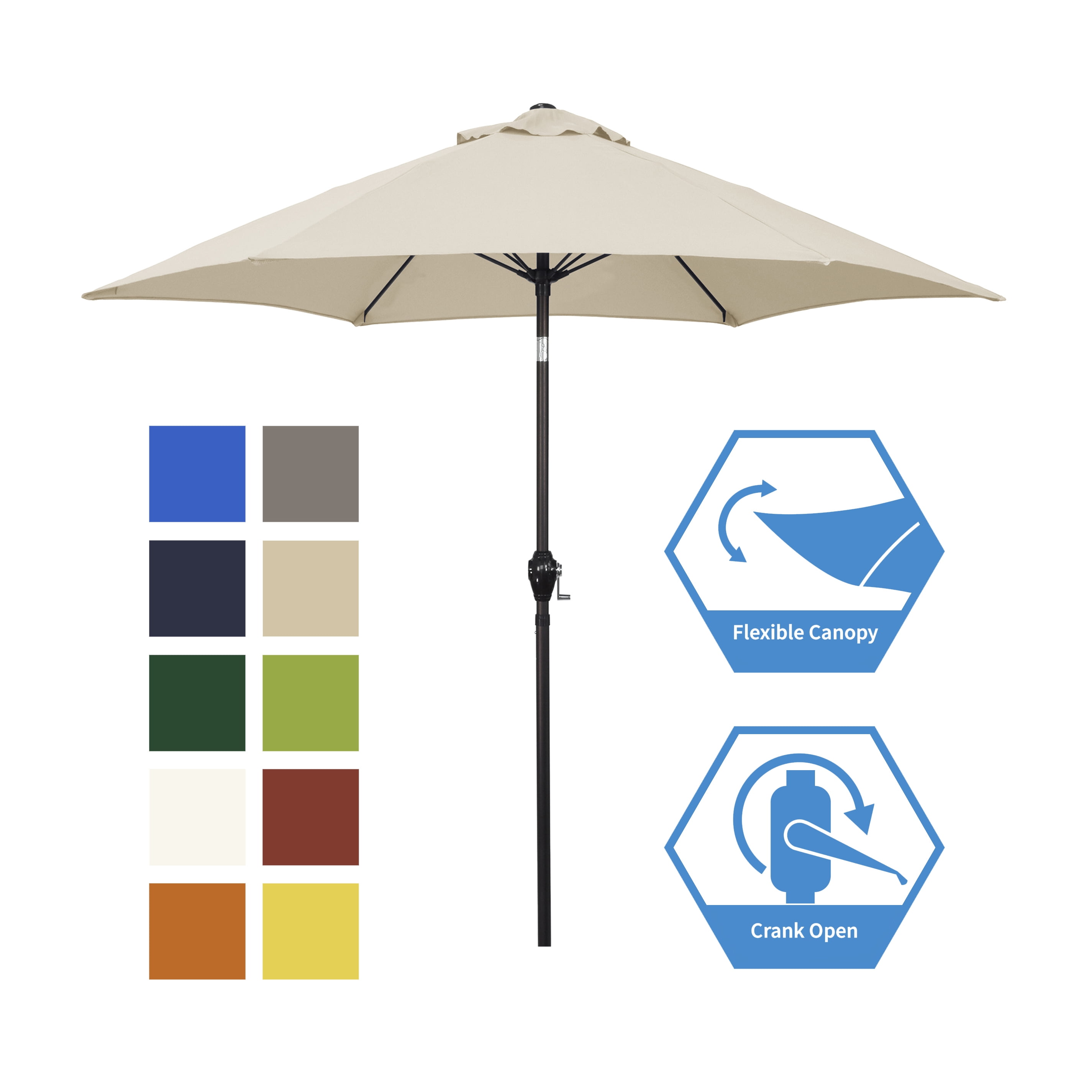 Sunline 9 ft Crank Open Push Tilt Fiberglass Ribs Aluminum Pole Market Patio Umbrella