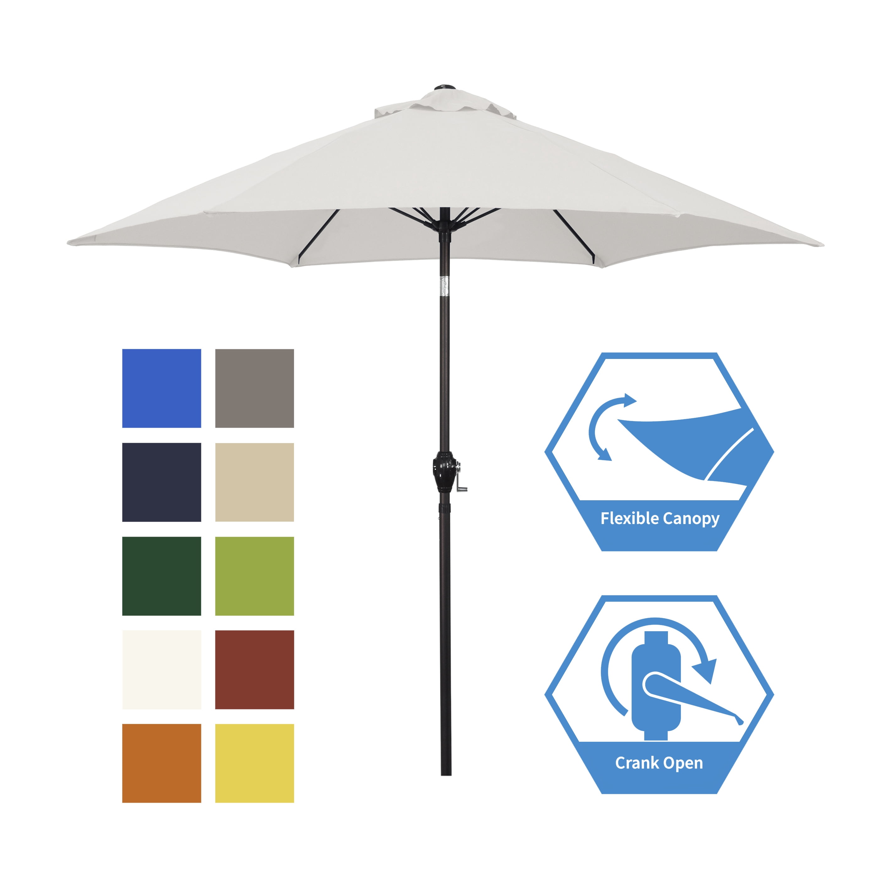 Sunline 9 ft Crank Open Push Tilt Fiberglass Ribs Aluminum Pole Market Patio Umbrella