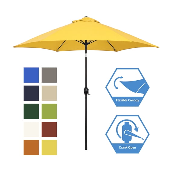 Sunline 9 ft Crank Open Push Tilt Fiberglass Ribs Aluminum Pole Market Patio Umbrella