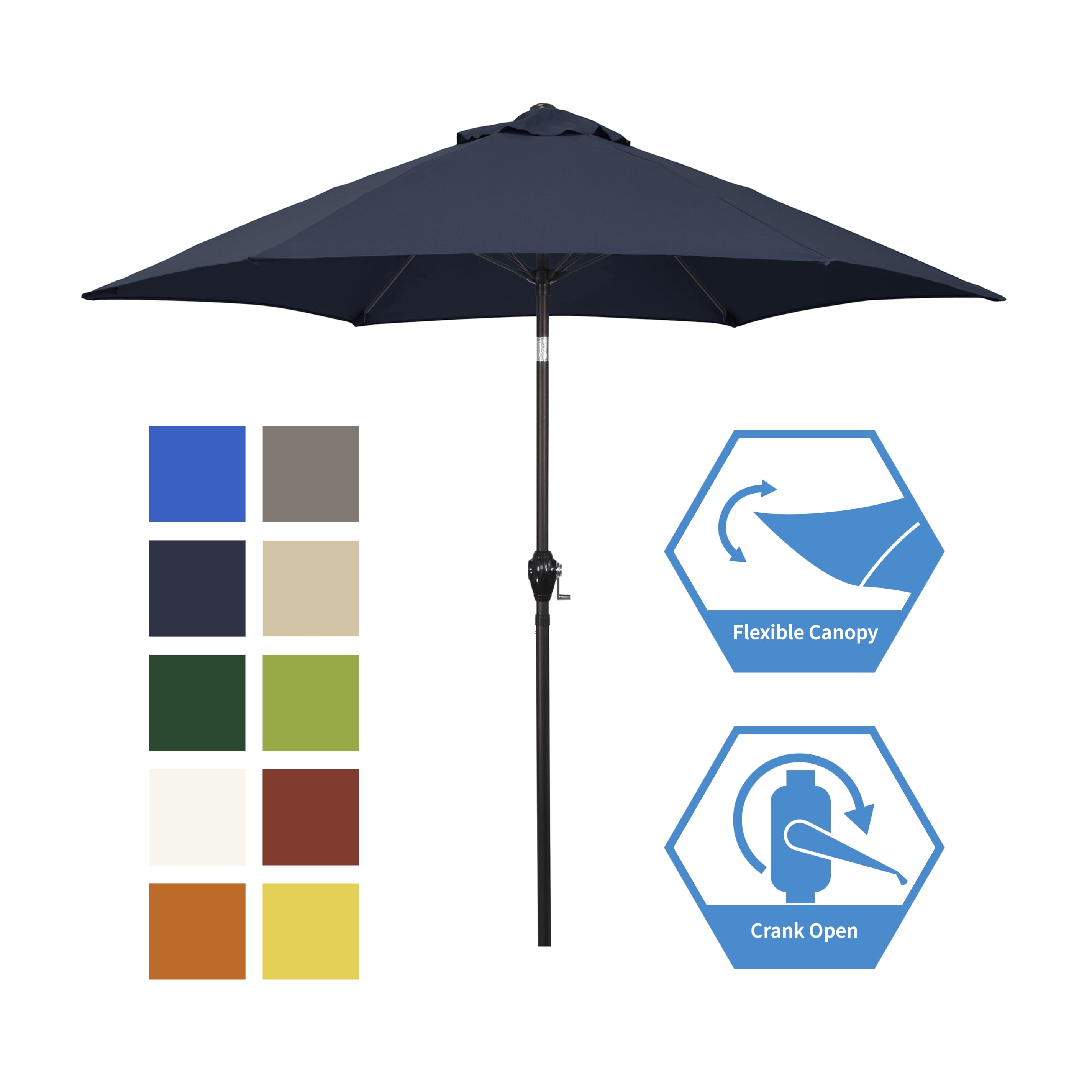 Sunline 9 ft Crank Open Push Tilt Fiberglass Ribs Aluminum Pole Market Patio Umbrella