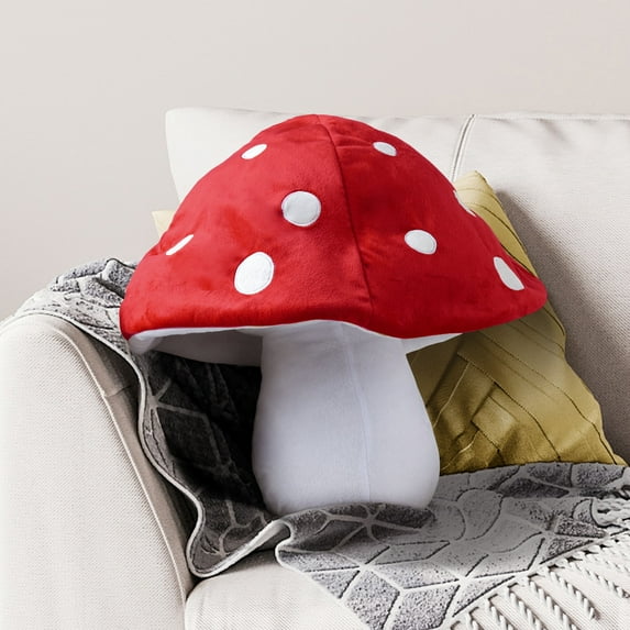 Sunlit 15.35 Inches Mushroom Pillow, Cute 3D Polka Dot Mushroom Plush, Decorative Throw Pillow for Mushroom Lover Sofa Couch Living Room Bedroom Nursery Decor, Brown