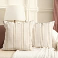 thumbnail image 1 of Sunlit 20" x 20" Beige with White & Brown Striped Textured Linen Throw Pillow Covers (2 Count), 1 of 6