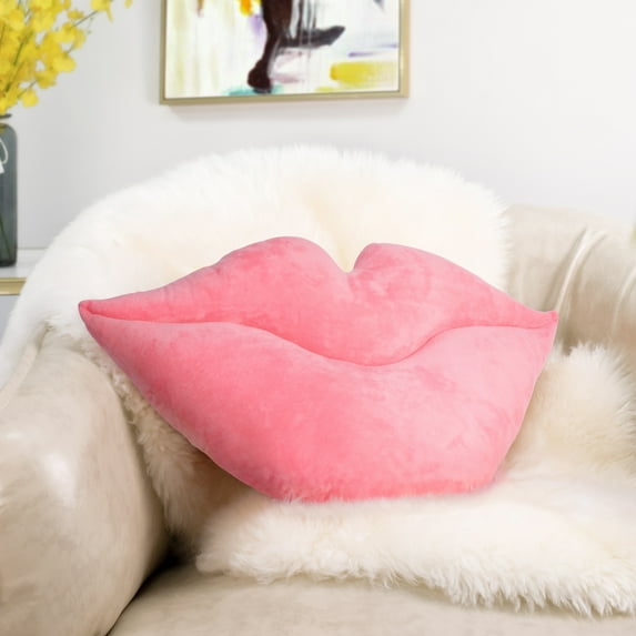 Sunlit 3D Large Lips Throw Pillows Smooth Soft Velvet Decorative Throw Pillows Love Pillows Cute Pillow 24 X 12 inches for Couch Sofa Bed Living Room Bedroom, Pastel Pink