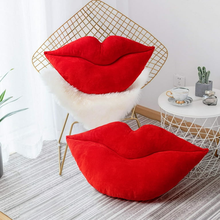 Sunlit 3D Large Lips Throw Pillows Smooth Soft Velvet Decorative Throw Pillows Love Pillows Cute Pillow Set of 2 for Couch Sofa Bed Living Room Bedroom Red Walmart