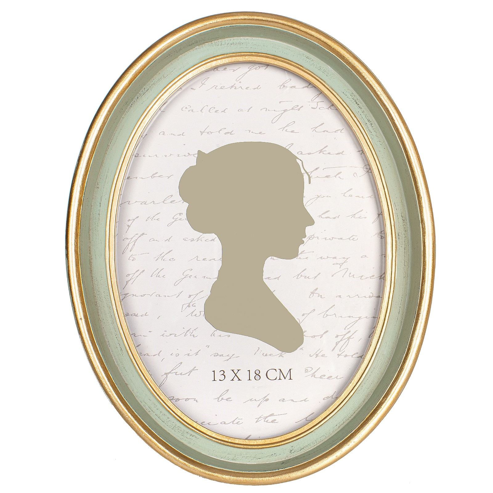 Sage Green Oval 5x7 Vintage Picture Frame with Gold Trim