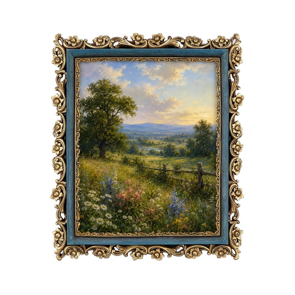 Vintage Picture Frame, Fits 8x10 Photos, Antique Photo Frame with Glass Front, Tabletop or Wall Display, Elegant Home Decor Gift, Gold and Blue