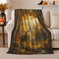 thumbnail image 1 of Sunlit Autumn Forest Deer Antlers Art, Peaceful Woodland Scene, Warm Flannel Blanket for Cabin and Lodge with Detailed Artwork, Wildlife Lovers Thanksgiving Gift, Rustic Home Decor, 1 of 9