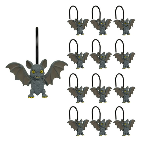 Sunlit Bat Shower Curtain Hooks, Home Decorative Shower Curtain Rings for Bathroom, Halloween Shower Curtain Hangers Bathroom Accessories, Set of 12