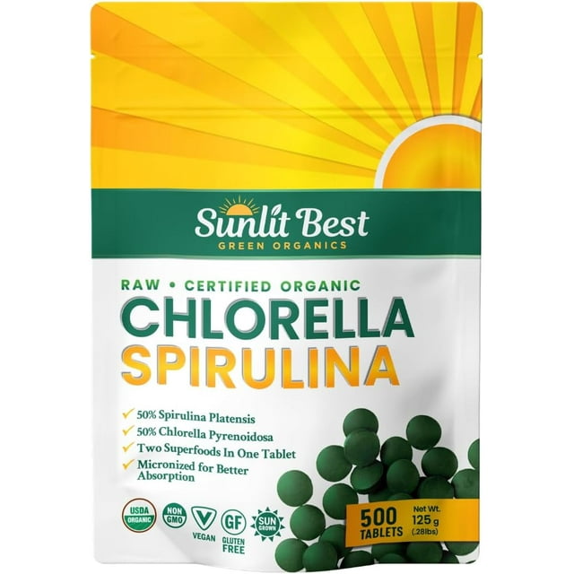 Sunlit Best Organic Chlorella Spirulina 500 Tablets Superfood