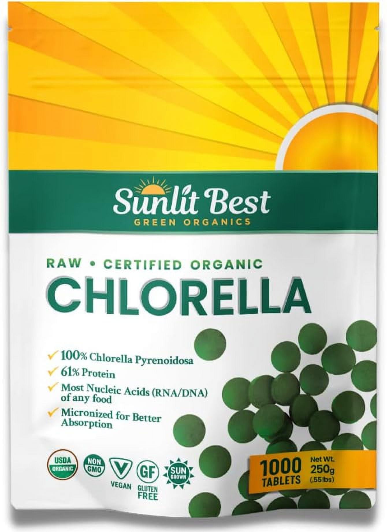 Sunlit Best USDA Organic Premium Chlorella Tablets 1000 Tabs 100
