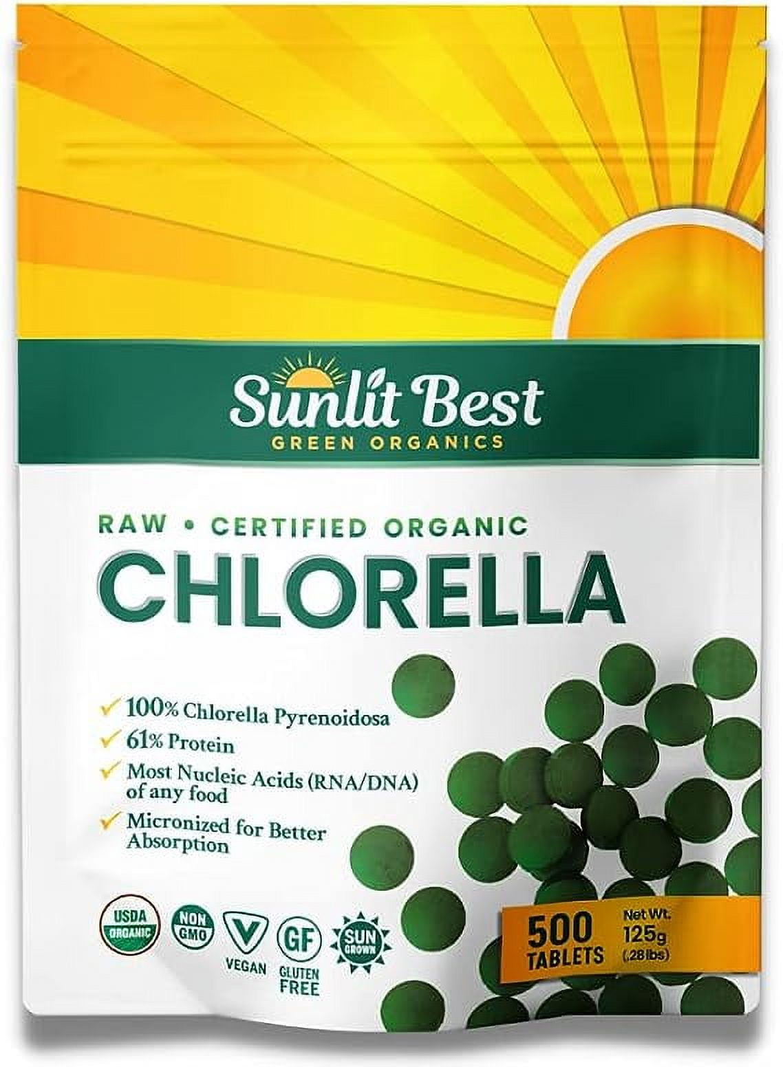 Sunlit Best USDA Organic Premium Chlorella Tablets 500 Tabs 100 Pure