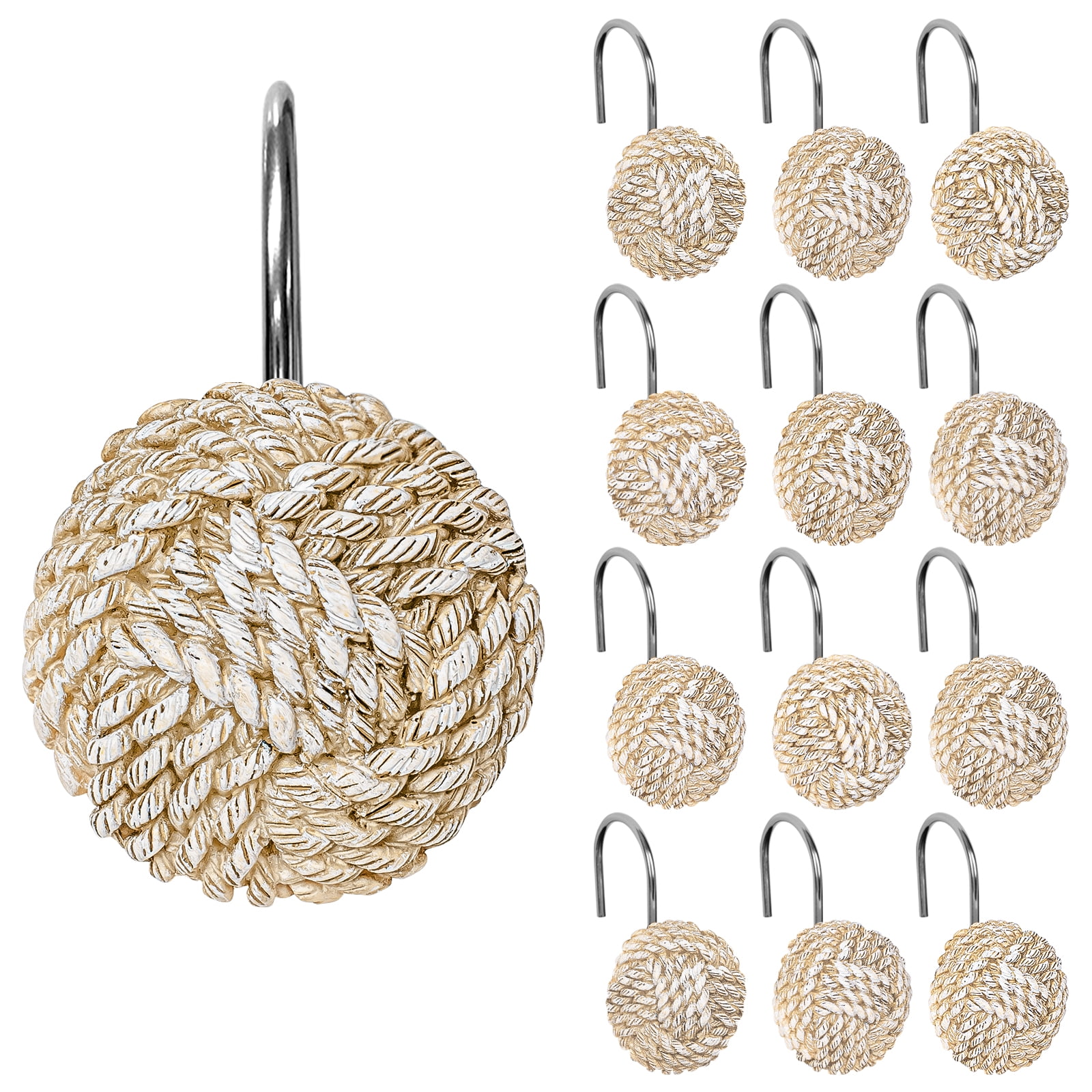 Sunlit Boho Knots Shower Curtain Hooks, Home Decorative White