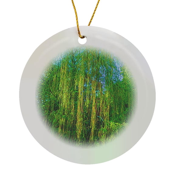 3drose, Sunlit Branches of a Willow Tree in the Evening, Circle Porcelain Ornament