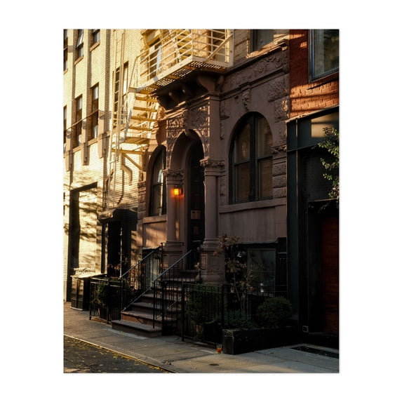 Sunlit Brownstone Entrance - Manhattan New York Photography Unframed Wall Art Print 16 x 20 inches