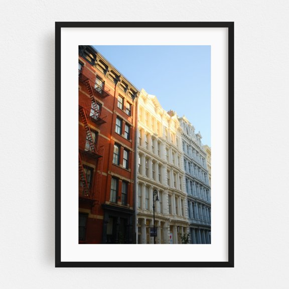 Sunlit Buildings in SoHo - Manhattan New York Photography Architecture City Street Photography Cityscape Vintage Black Framed Wall Art Print 20 x 30 inches