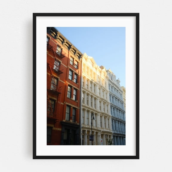 Sunlit Buildings in SoHo - Manhattan New York Photography Architecture City Street Photography Cityscape Vintage Black Framed Wall Art Print 5 x 7 inches