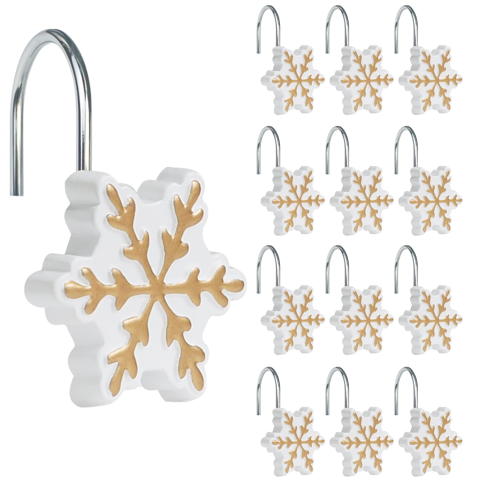 Sunlit Christmas Shower Curtain Hooks Snowflakes Shower Curtain Rings