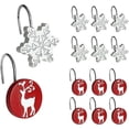 thumbnail image 1 of Sunlit Christmas Shower Curtain Hooks Winter Decorative Shower Curtain Rings, Silver Snowflakes and Reindeer, Resin, White Red Winter Bathroom Decoration - 12 Pack, 1 of 6